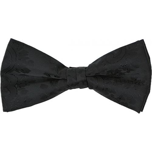 Classico Italiano Black Paisley Design 100% Silk Bow Tie / Hanky Set